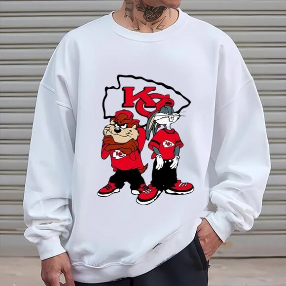 Kansas City Chiefs Crewneck Sweatshirt Looney Tunes Bugs Taz Retro Graphic 17 - Picture 1 of 6
